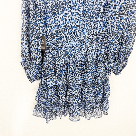 NWT Express Blue Leopard Print Tiered Ruffle Dress, Size Medium - Picture 9 of 10